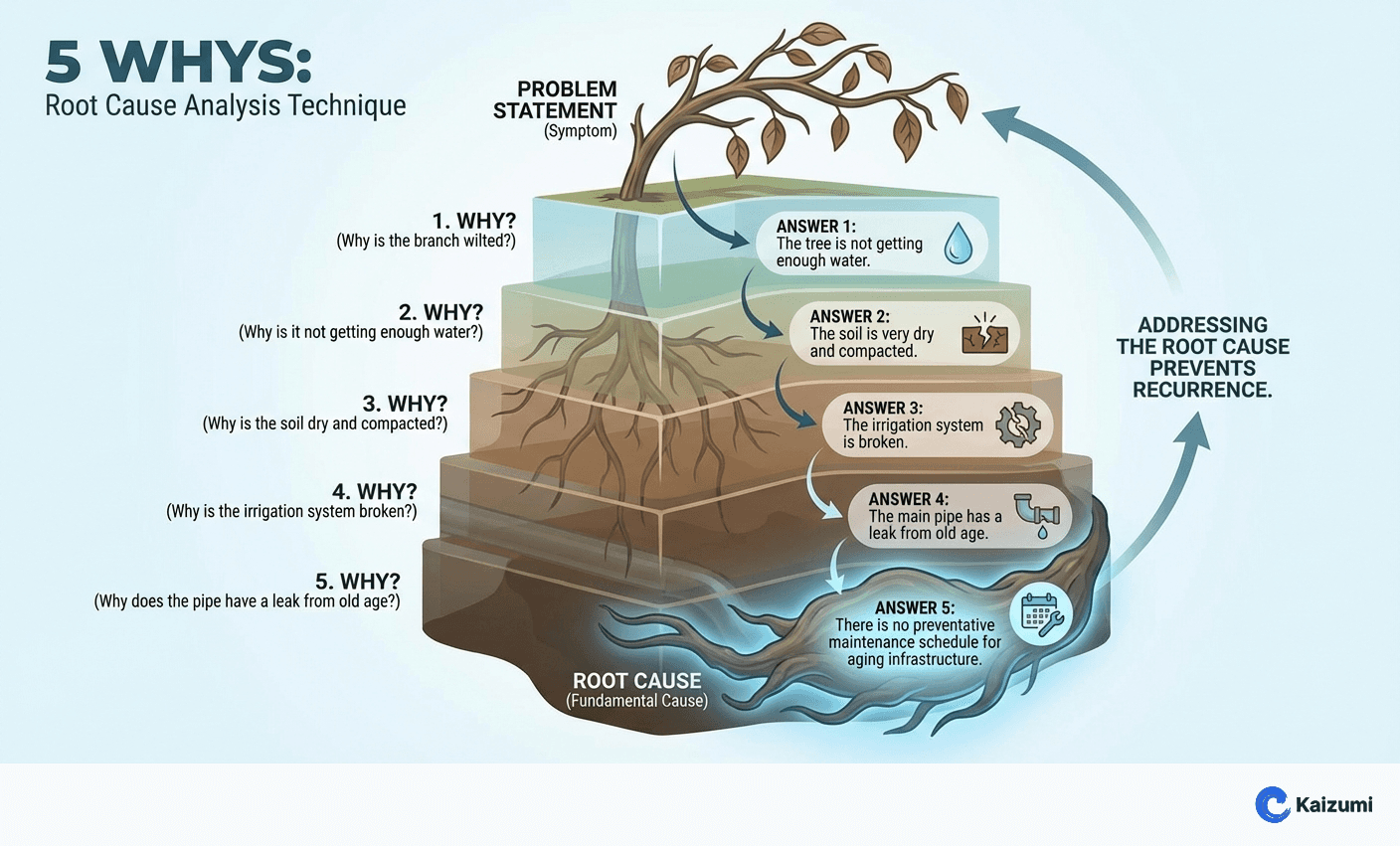 Illustration explaining 5 Whys