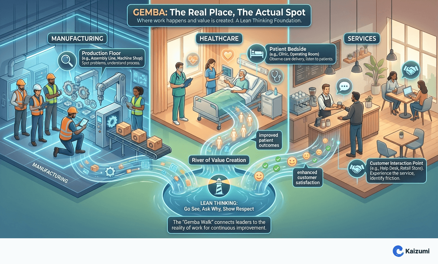 Illustration explaining Gemba