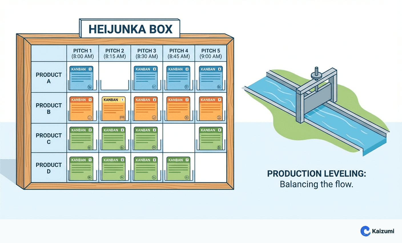 Illustration explaining Heijunka Box
