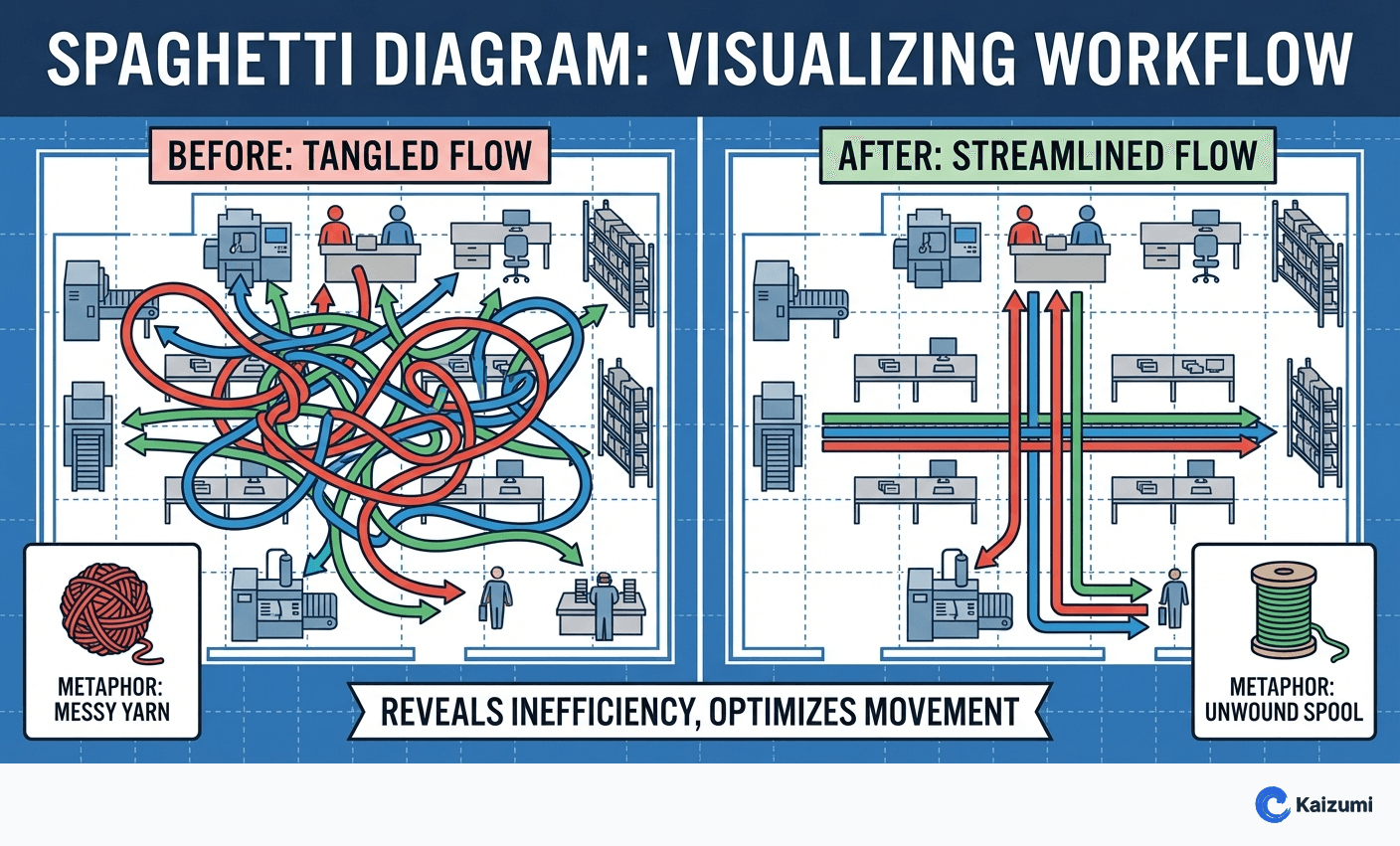 Illustration explaining Spaghetti Diagram