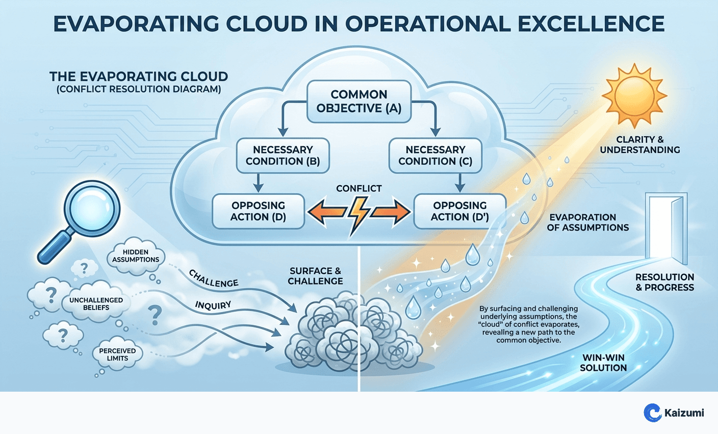 Illustration explaining Evaporating Cloud