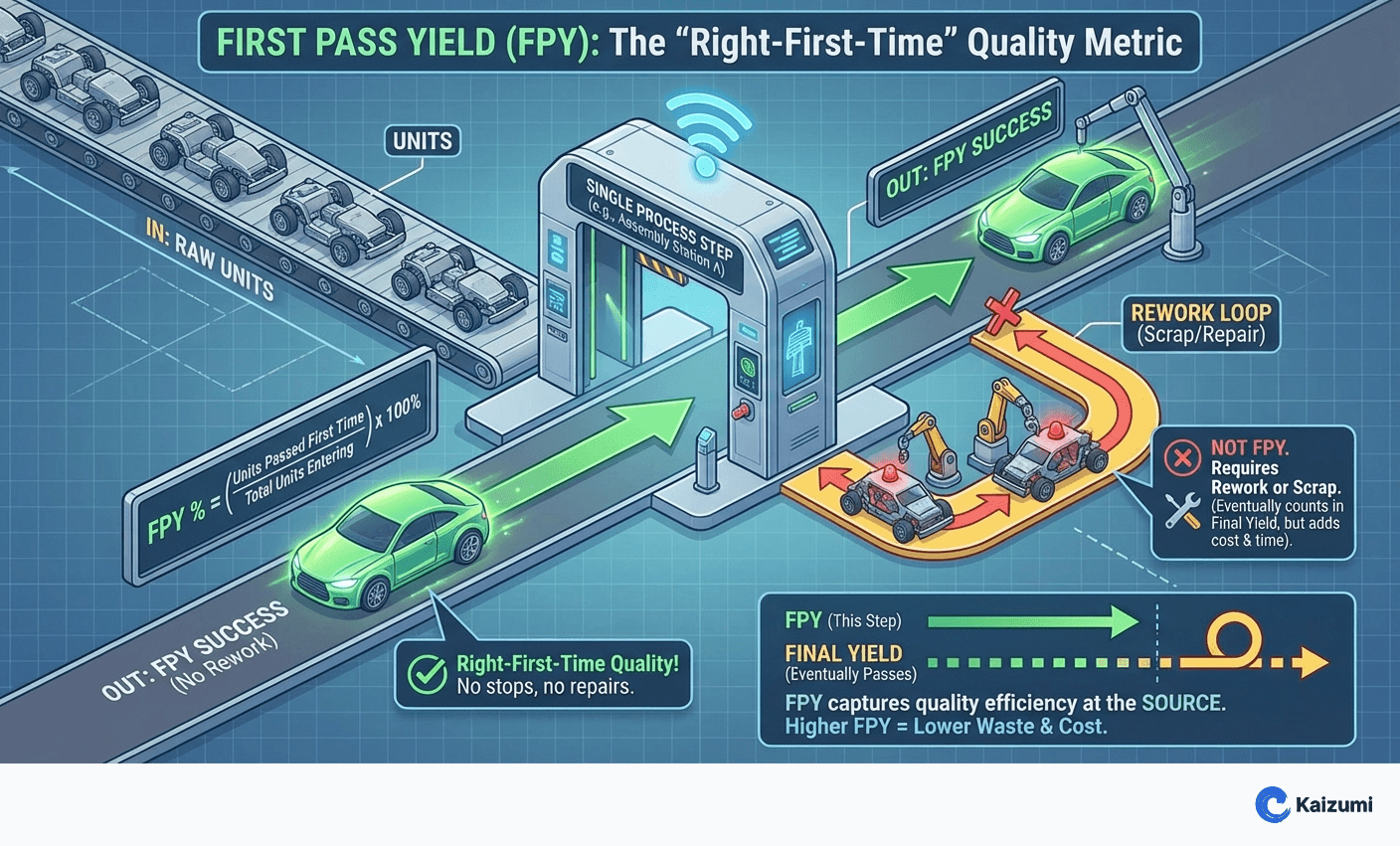 Illustration explaining First Pass Yield