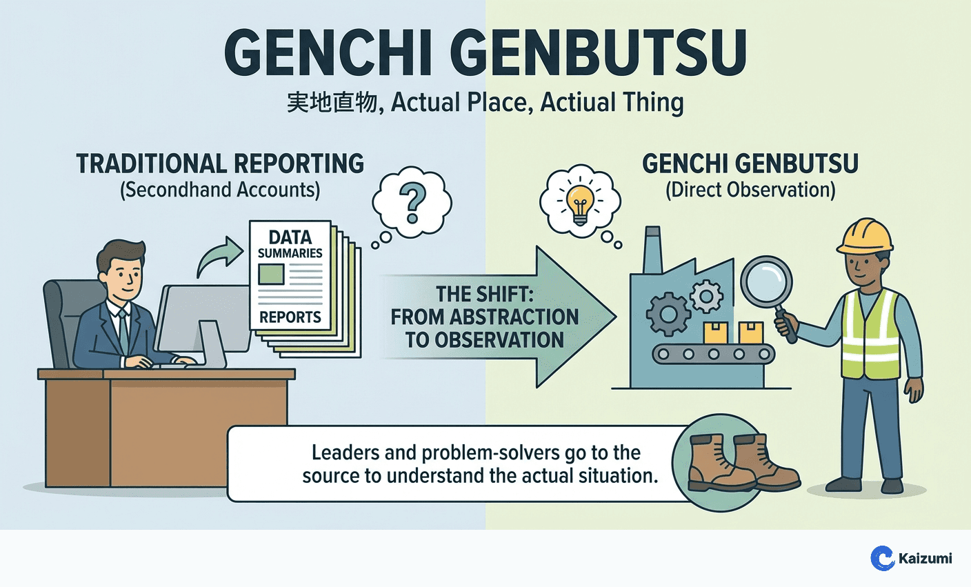 Illustration explaining Genchi Genbutsu