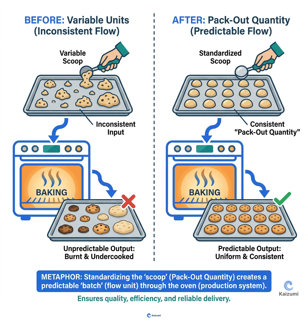 Illustration explaining Pack-Out Quantity