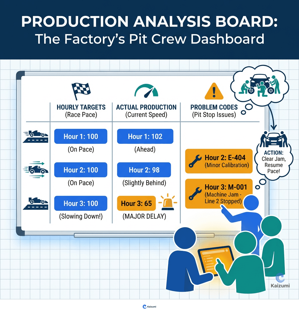 Illustration explaining Production Analysis Board