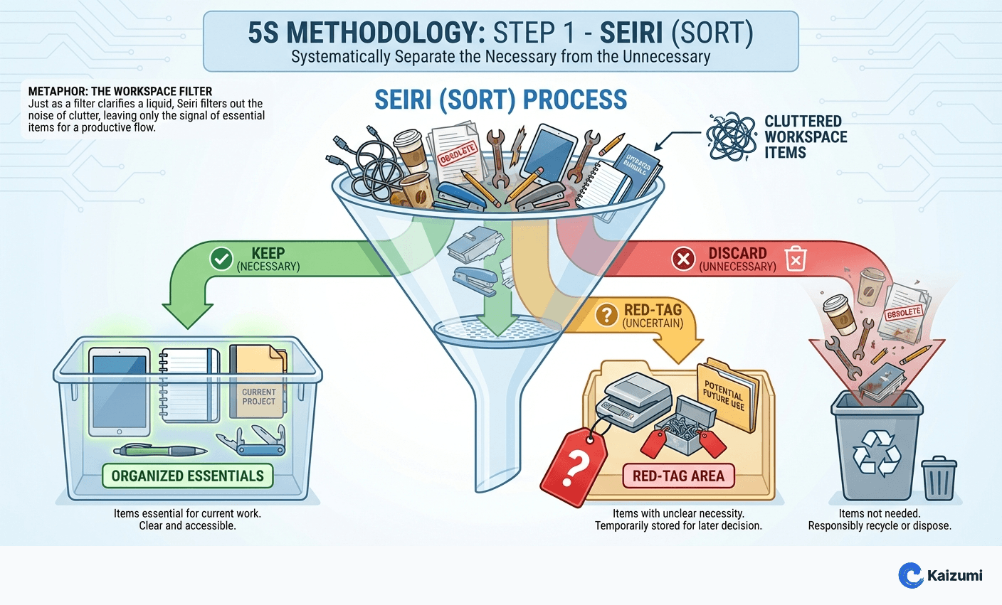 Illustration explaining Seiri (Sort)